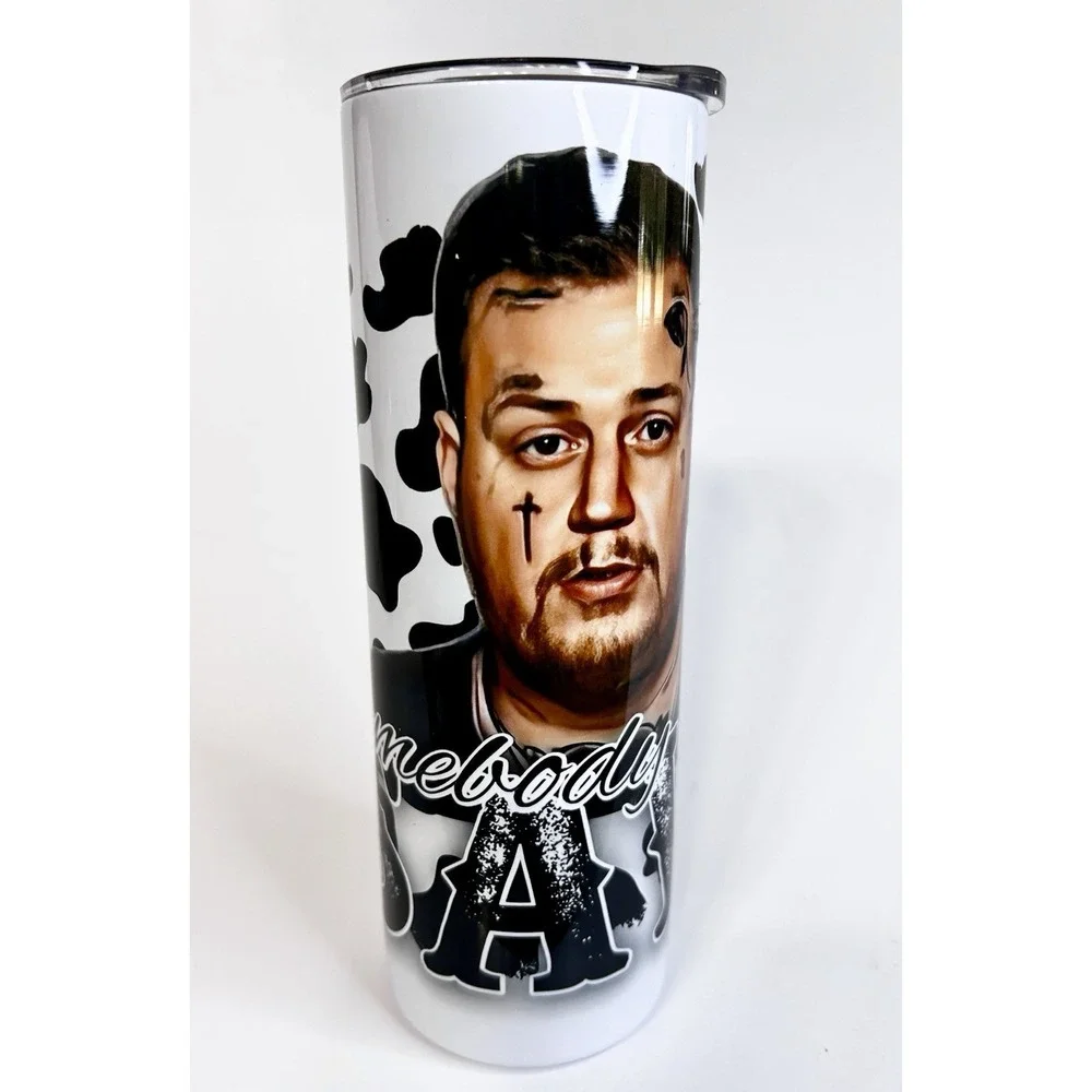 Jelly Roll Somebody Save Me 20oz Stainless Steel Travel Tumbler Cow Print Lid